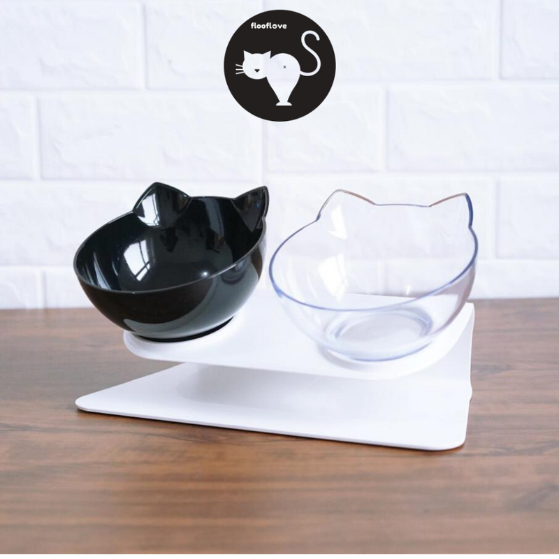 cat shaped cat bowl flooflove black white